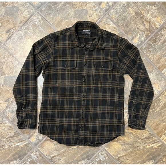 Filson Other - Filson Vintage Flannel Work Shirt Mens M Black Olive Plaid Button Down